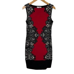 Joseph Ribkoff Sheath Dress Womens 8 Red Black Lace Print Cocktail